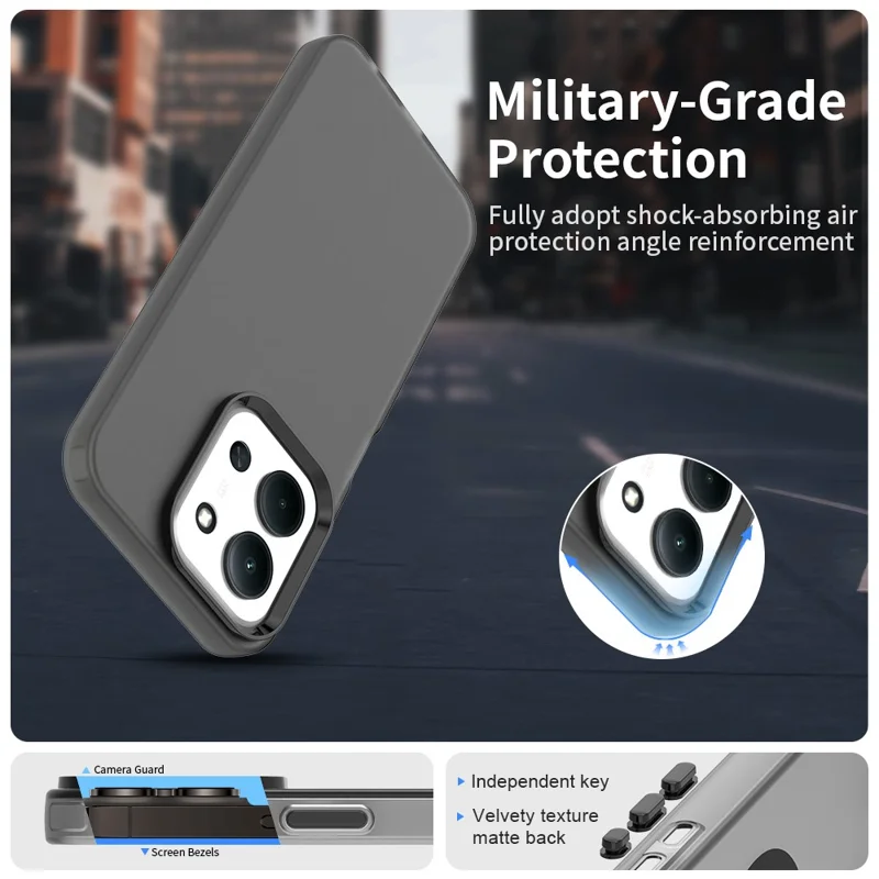 For Xiaomi Redmi 15C 4G (Global) (171mm) Case PC + TPU + PET Matte Anti-Drop Phone Back Cover - Black