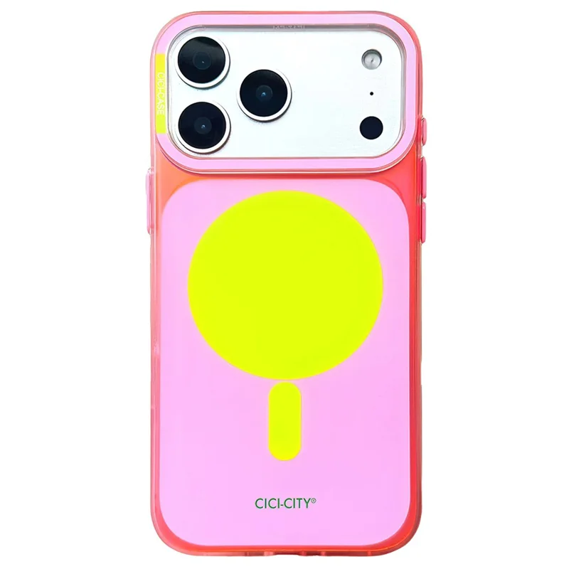 CICI-CITY Capa para iPhone 17 Pro Max Compatível com MagSafe Capa Dupla Cor PC + TPU IMD - Rosa / Amarelo