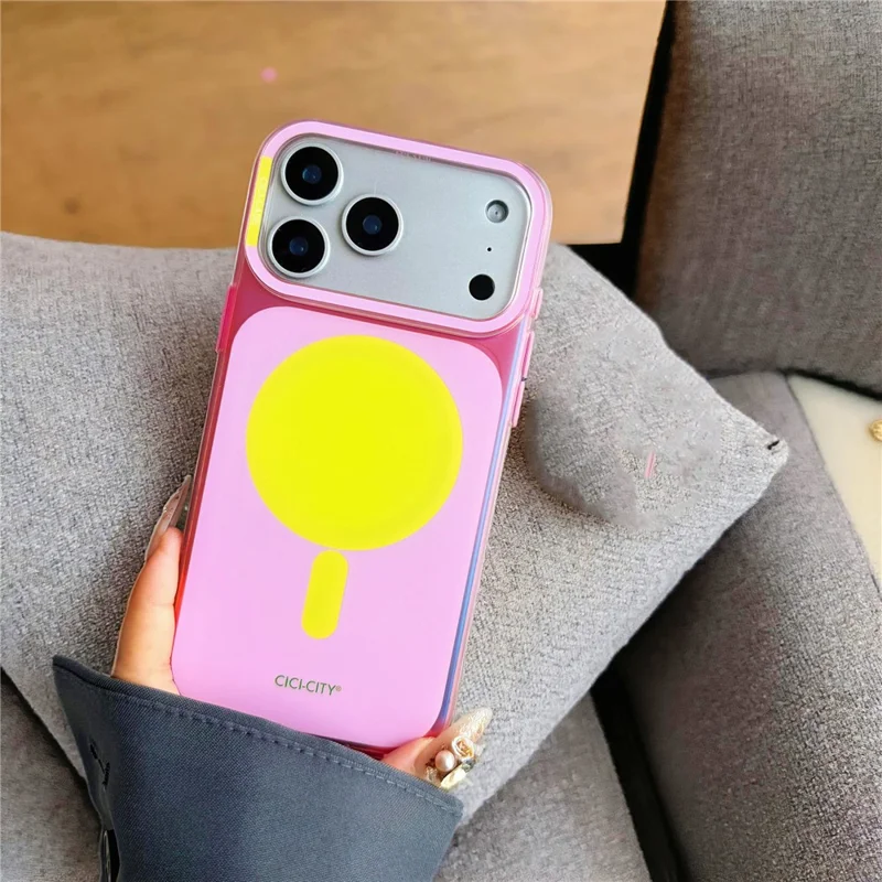 CICI-CITY Capa para iPhone 17 Pro Max Compatível com MagSafe Capa Dupla Cor PC + TPU IMD - Rosa / Amarelo