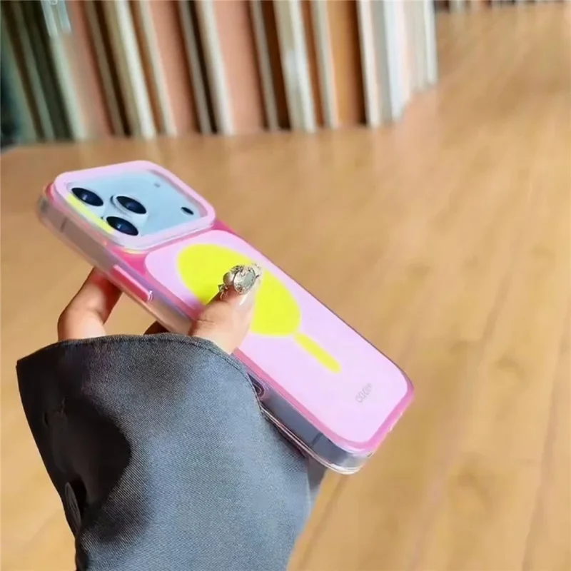 CICI-CITY Capa para iPhone 17 Pro Max Compatível com MagSafe Capa Dupla Cor PC + TPU IMD - Rosa / Amarelo