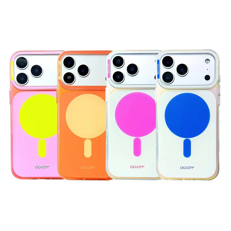 CICI-CITY Capa para iPhone 17 Pro Max Compatível com MagSafe Capa Dupla Cor PC + TPU IMD - Rosa / Amarelo