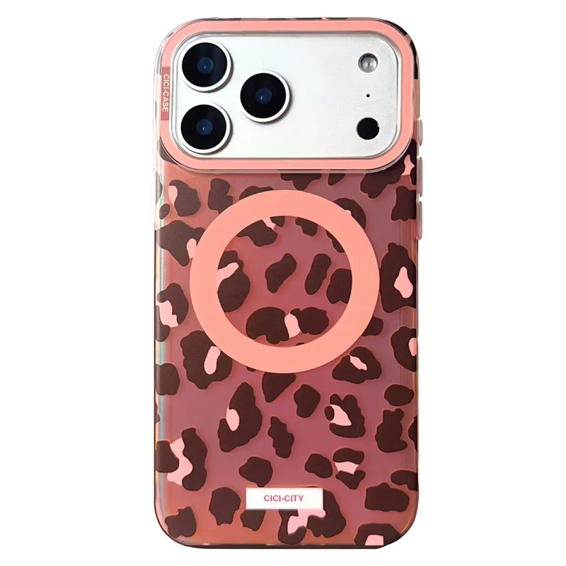 Funda CICI-CITY para iPhone 17 Pro compatible con MagSafe, funda para teléfono con diseño impreso IMD de PC + TPU - Marrón / Leopardo