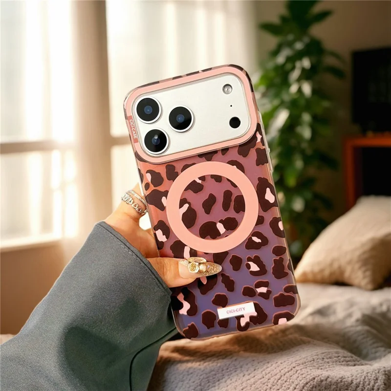 Funda CICI-CITY para iPhone 17 Pro compatible con MagSafe, funda para teléfono con diseño impreso IMD de PC + TPU - Marrón / Leopardo