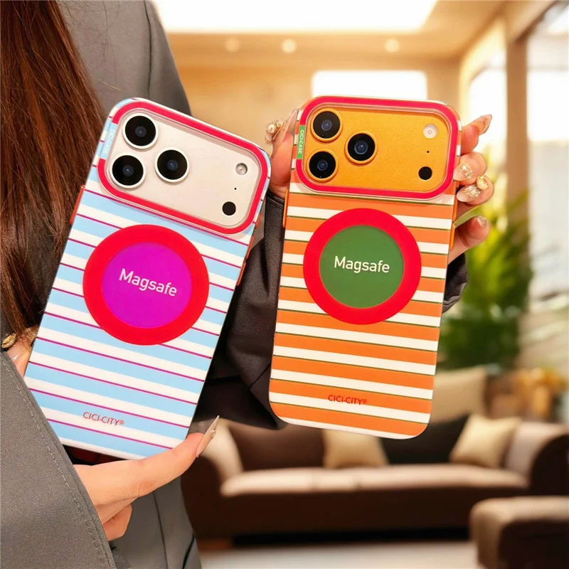 Funda CICI-CITY para iPhone 17 Pro compatible con MagSafe, funda para teléfono con diseño impreso IMD de PC + TPU - Marrón / Leopardo