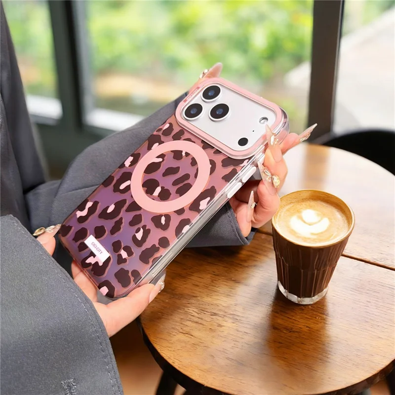 CICI-CITY Capa para iPhone 17 Pro Max Compatível com MagSafe Capa para Telemóvel com Impressão em Padrão IMD em PC + TPU - Castanho / Leopardo