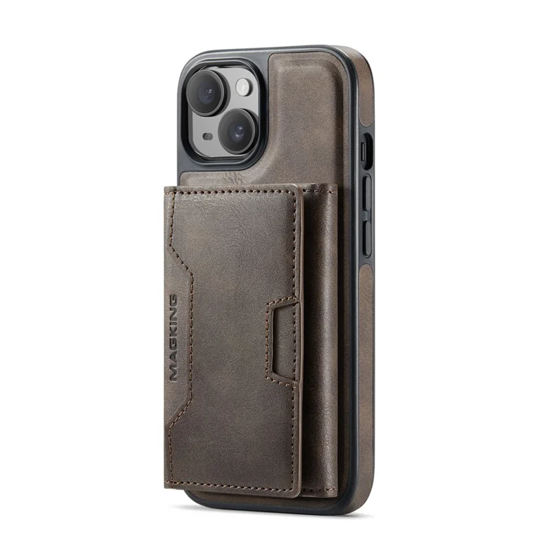 MAGKING K4 Series For iPhone 14 Case Compatible with MagSafe Detachable Wallet PU TPU PC Phone Cover - Coffee