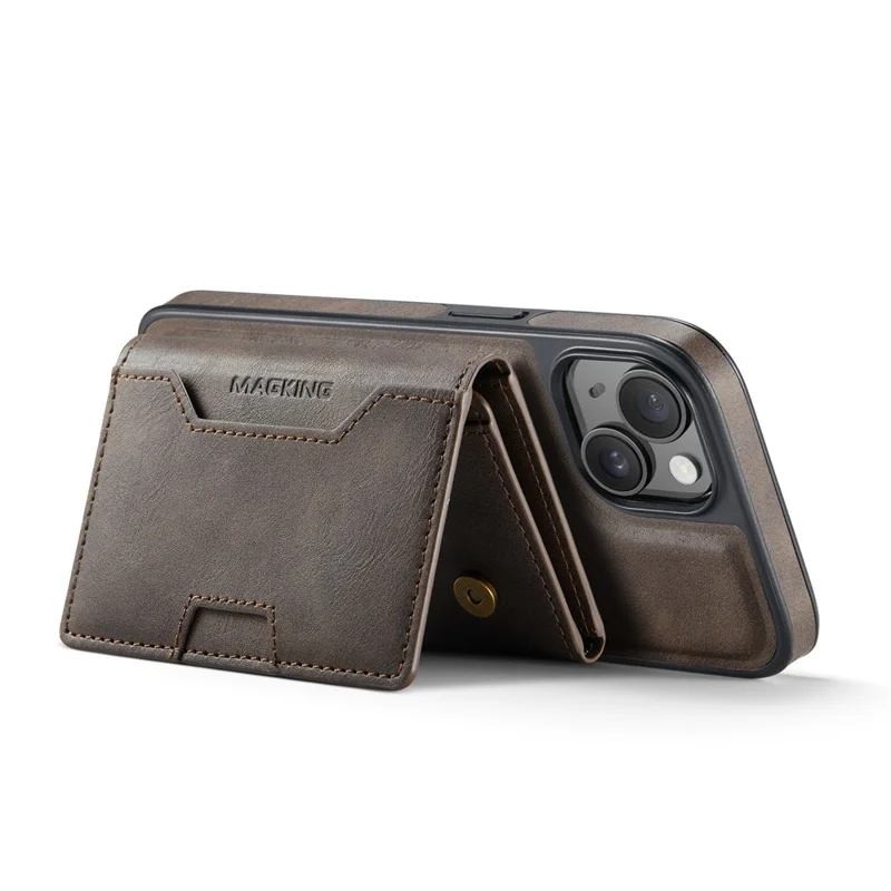 MAGKING K4 Series For iPhone 14 Case Compatible with MagSafe Detachable Wallet PU TPU PC Phone Cover - Coffee