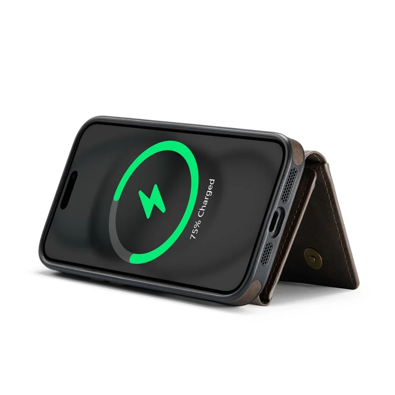 MAGKING K4 Series For iPhone 14 Case Compatible with MagSafe Detachable Wallet PU TPU PC Phone Cover - Coffee