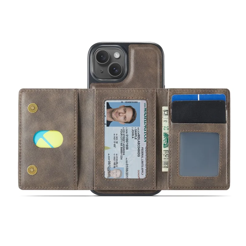 MAGKING K4 Series For iPhone 14 Case Compatible with MagSafe Detachable Wallet PU TPU PC Phone Cover - Coffee