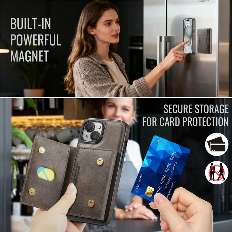 MAGKING K4 Series For iPhone 14 Case Compatible with MagSafe Detachable Wallet PU TPU PC Phone Cover - Coffee