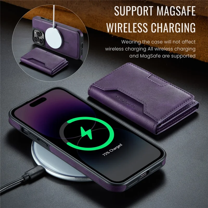 MAGKING K4 Series Obudowa na iPhone 14 Pro Max Kompatybilna z MagSafe, Odłączany Portfelik, Pokrowiec z PU, TPU i PC - Fioletowy