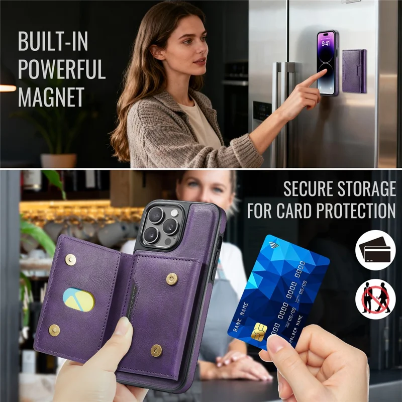 MAGKING K4 Series Obudowa na iPhone 14 Pro Max Kompatybilna z MagSafe, Odłączany Portfelik, Pokrowiec z PU, TPU i PC - Fioletowy