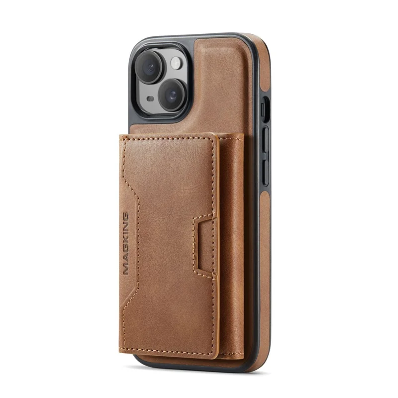 MAGKING K4-serie til iPhone 15 Skærm med kompatibilitet til MagSafe, aftagelig tegnebog, PU TPU PC telefonbeskytning - Brun