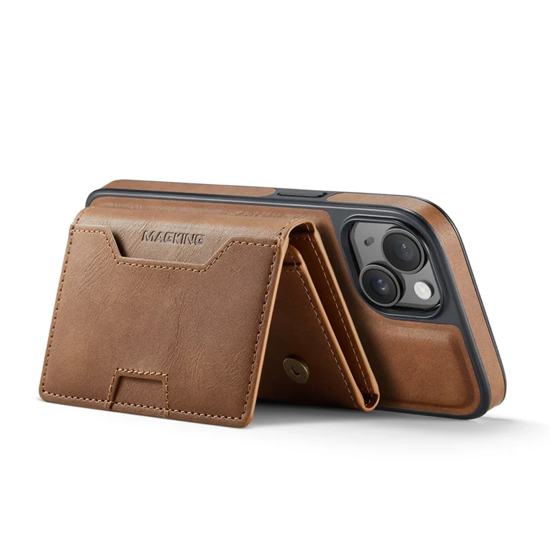 MAGKING K4-serie til iPhone 15 Skærm med kompatibilitet til MagSafe, aftagelig tegnebog, PU TPU PC telefonbeskytning - Brun