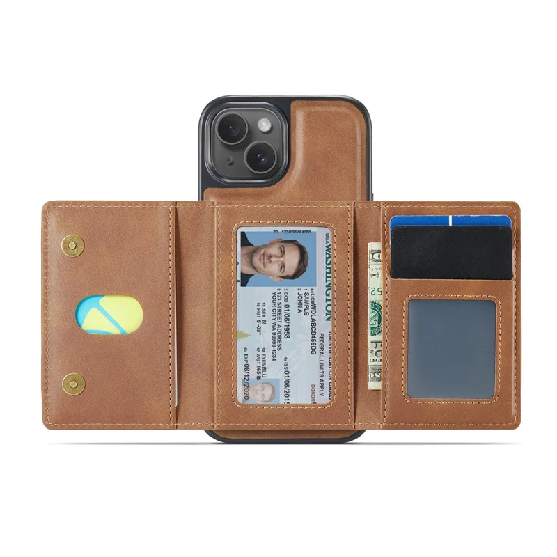 MAGKING K4-serie til iPhone 15 Skærm med kompatibilitet til MagSafe, aftagelig tegnebog, PU TPU PC telefonbeskytning - Brun