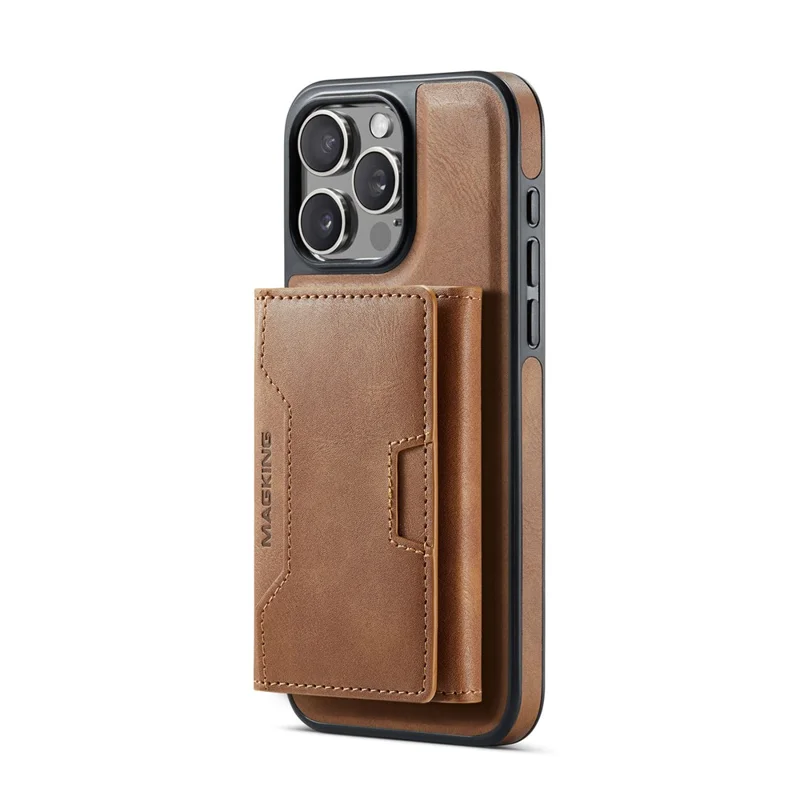 MAGKING سلسلة K4 لهاتف iPhone 15 Pro غطاء متوافق مع MagSafe محفظة قابلة للفصل غطاء هاتف من مادة PU وTPU وPC - بني