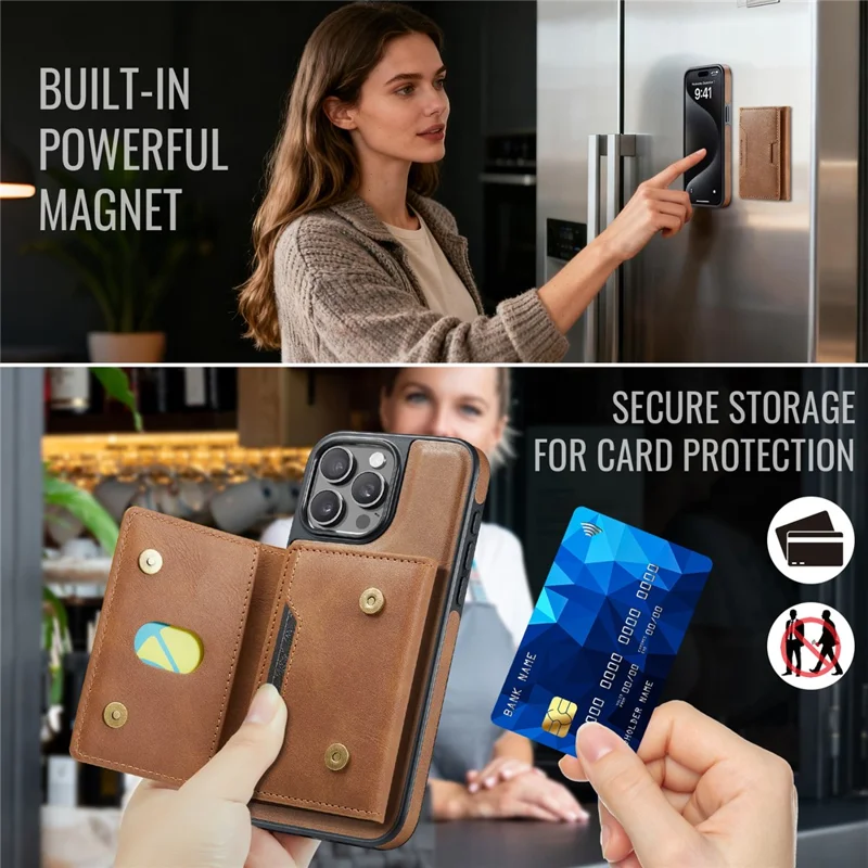 MAGKING سلسلة K4 لهاتف iPhone 15 Pro غطاء متوافق مع MagSafe محفظة قابلة للفصل غطاء هاتف من مادة PU وTPU وPC - بني