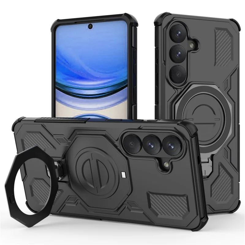 For Samsung Galaxy S26+ Magnetic Case Rotating Metal Kickstand Shockproof PC + TPU Phone Back Cover - Black