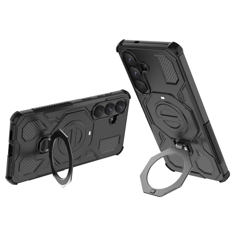 For Samsung Galaxy S26+ Magnetic Case Rotating Metal Kickstand Shockproof PC + TPU Phone Back Cover - Black