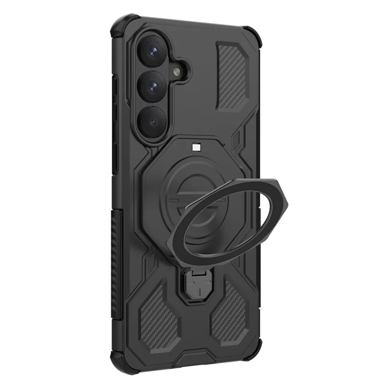 For Samsung Galaxy S26+ Magnetic Case Rotating Metal Kickstand Shockproof PC + TPU Phone Back Cover - Black