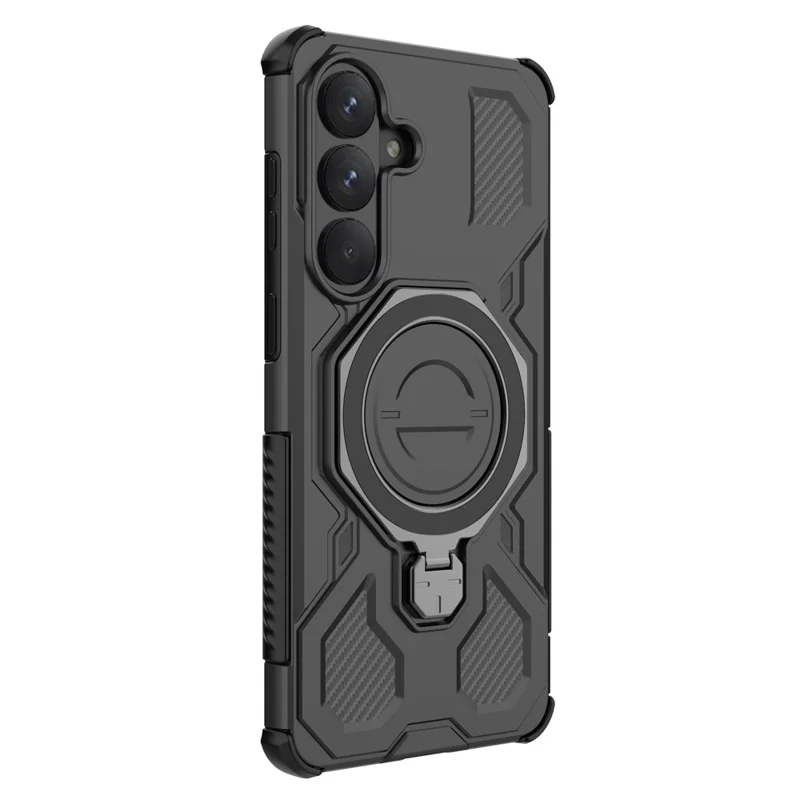 For Samsung Galaxy S26+ Magnetic Case Rotating Metal Kickstand Shockproof PC + TPU Phone Back Cover - Black