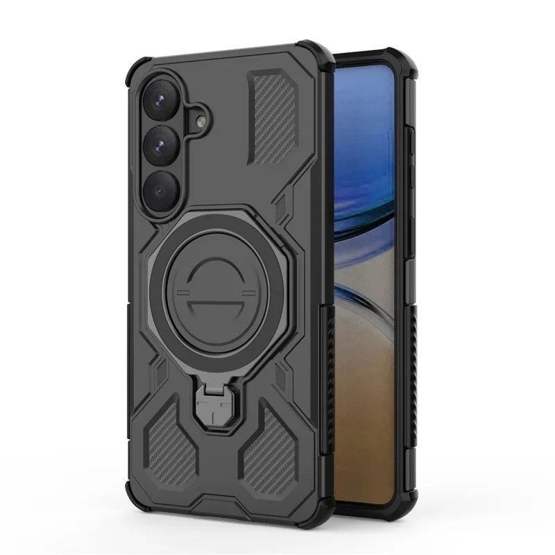 For Samsung Galaxy S26+ Magnetic Case Rotating Metal Kickstand Shockproof PC + TPU Phone Back Cover - Black