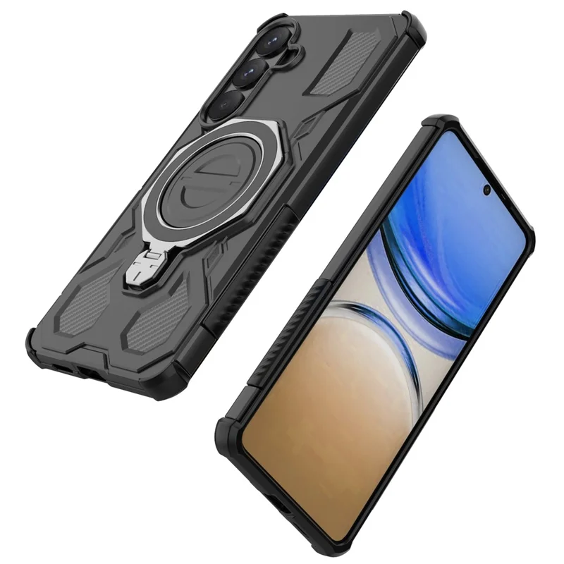 For Samsung Galaxy S26+ Magnetic Case Rotating Metal Kickstand Shockproof PC + TPU Phone Back Cover - Black