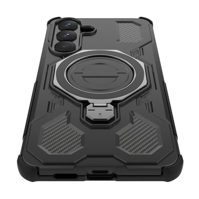 For Samsung Galaxy S26+ Magnetic Case Rotating Metal Kickstand Shockproof PC + TPU Phone Back Cover - Black