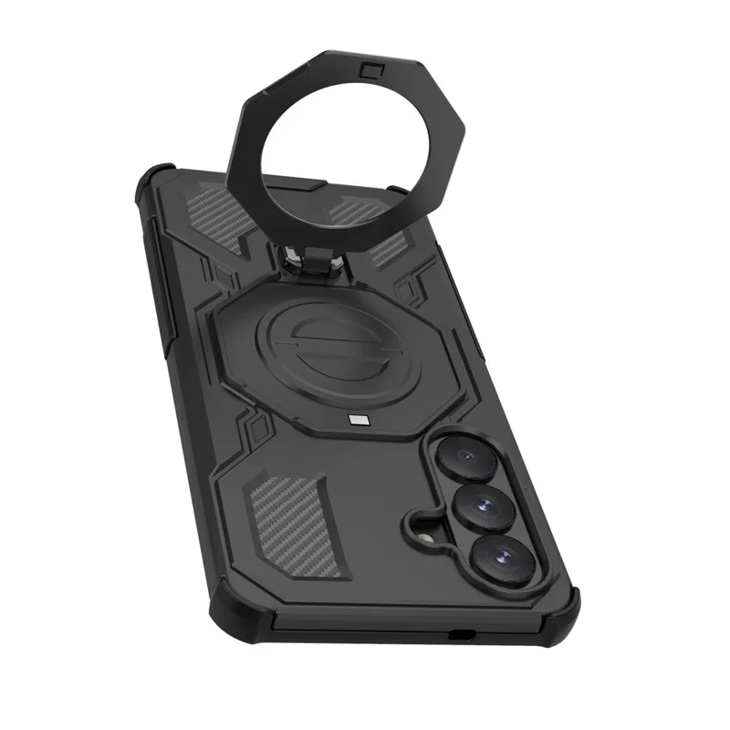 For Samsung Galaxy S26+ Magnetic Case Rotating Metal Kickstand Shockproof PC + TPU Phone Back Cover - Black