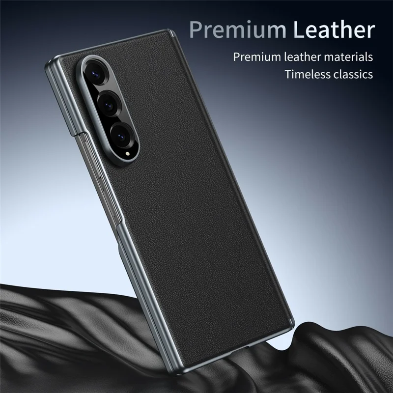Cover per Samsung Galaxy Z Fold4 5G con Cerniera Biaxiale, Custodia in Pelle PU Rigida in PC per Telefono Piegevole - Nero