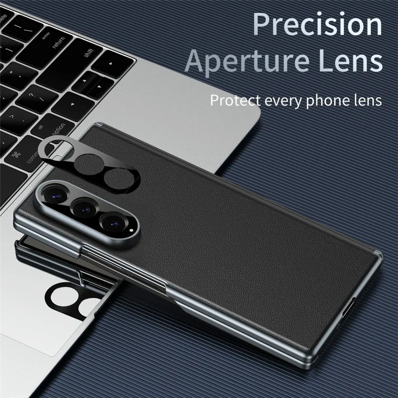 Cover per Samsung Galaxy Z Fold4 5G con Cerniera Biaxiale, Custodia in Pelle PU Rigida in PC per Telefono Piegevole - Nero