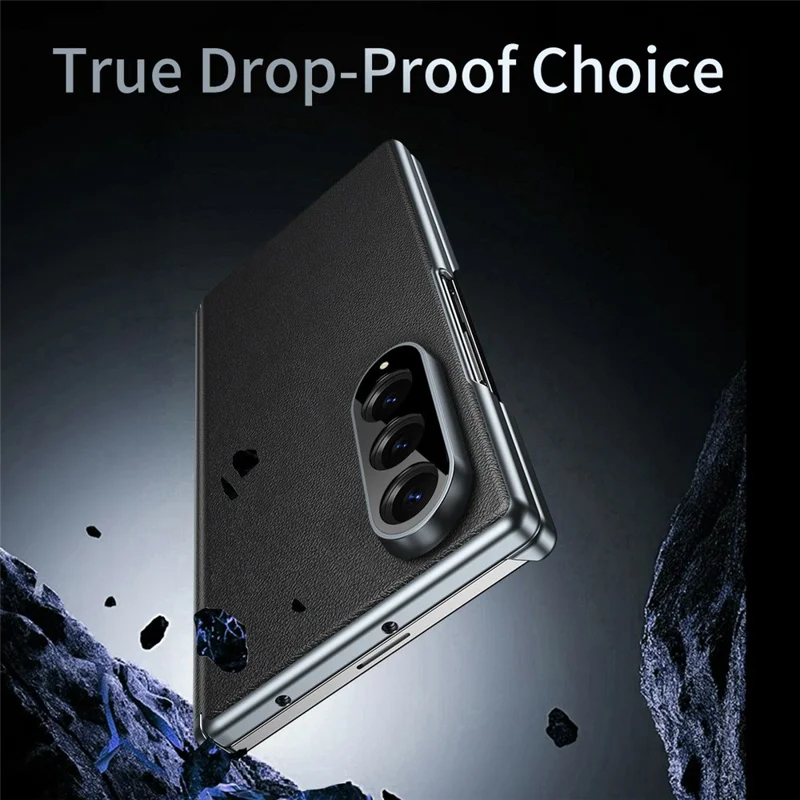 Cover per Samsung Galaxy Z Fold4 5G con Cerniera Biaxiale, Custodia in Pelle PU Rigida in PC per Telefono Piegevole - Nero