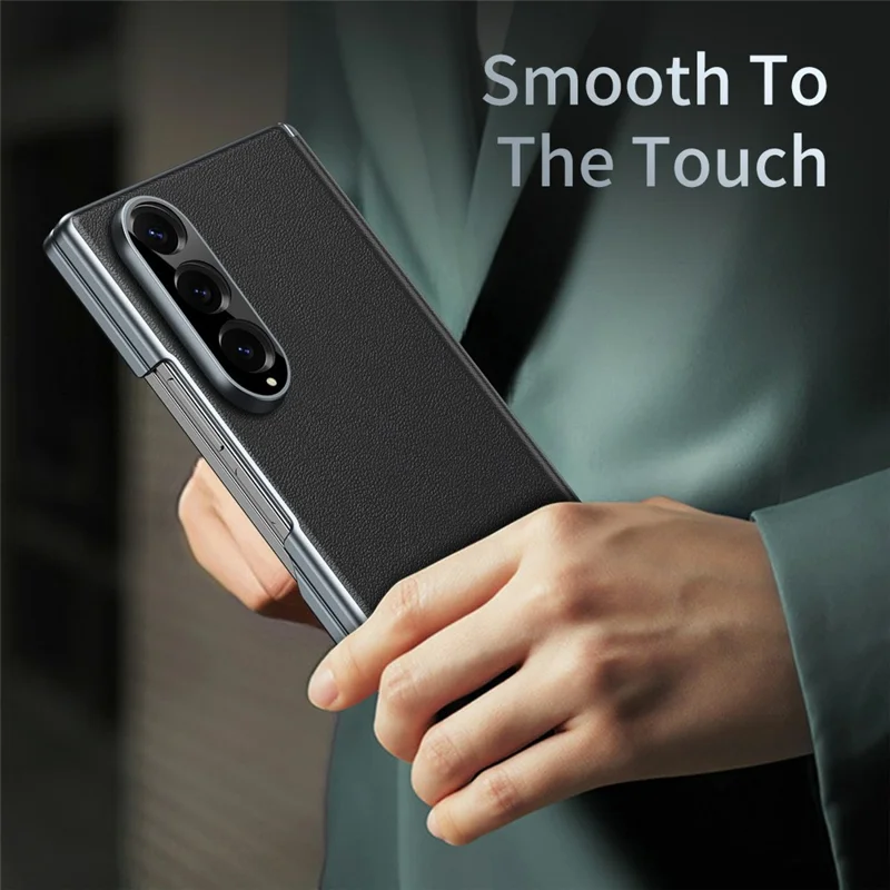 Cover per Samsung Galaxy Z Fold4 5G con Cerniera Biaxiale, Custodia in Pelle PU Rigida in PC per Telefono Piegevole - Nero