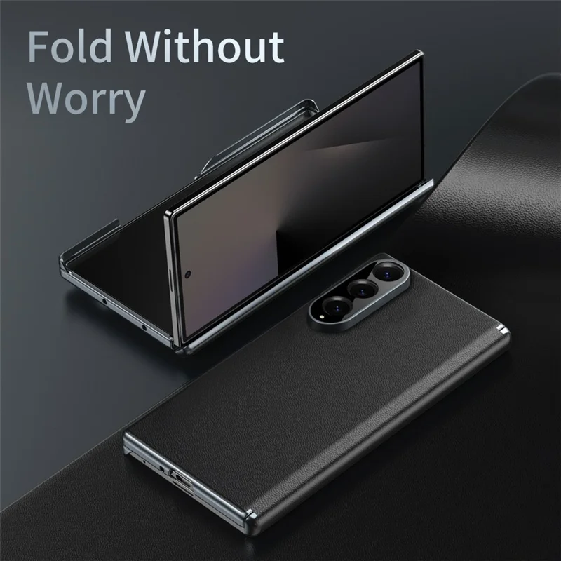 Cover per Samsung Galaxy Z Fold4 5G con Cerniera Biaxiale, Custodia in Pelle PU Rigida in PC per Telefono Piegevole - Nero