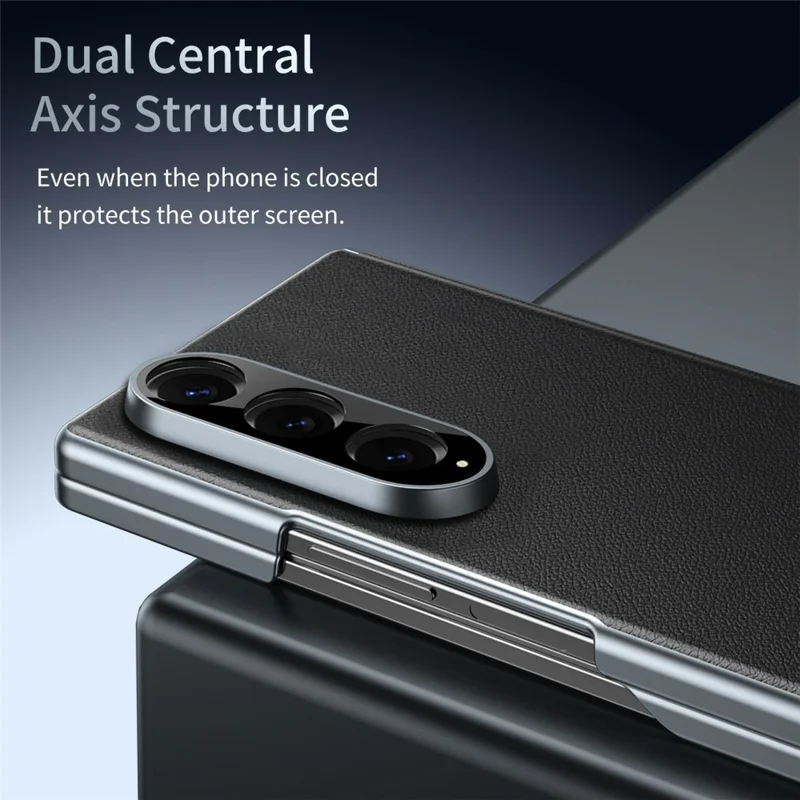 Cover per Samsung Galaxy Z Fold4 5G con Cerniera Biaxiale, Custodia in Pelle PU Rigida in PC per Telefono Piegevole - Nero