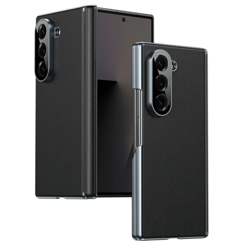 Чехол для Samsung Galaxy Z Fold6 5G с двойной осью шарнира, из искусственной кожи PU, жесткий поликарбонатный, складной, черный