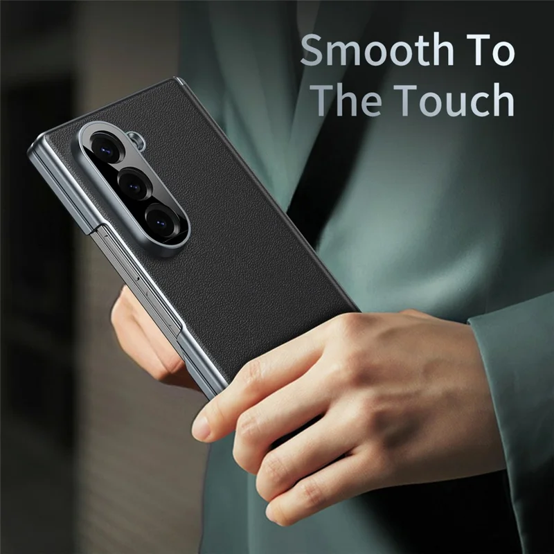 Чехол для Samsung Galaxy Z Fold6 5G с двойной осью шарнира, из искусственной кожи PU, жесткий поликарбонатный, складной, черный