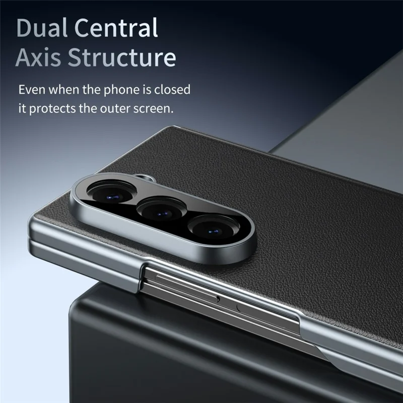 Чехол для Samsung Galaxy Z Fold6 5G с двойной осью шарнира, из искусственной кожи PU, жесткий поликарбонатный, складной, черный