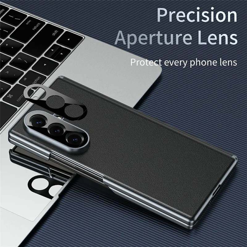 حالة سامسونج جالاكسي Z Fold7 5G ذات مفصل ثنائي المحور من جلد البولي يوريثان الصلب غطاء قابل للطي PC - أسود