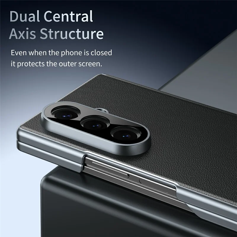 حالة سامسونج جالاكسي Z Fold7 5G ذات مفصل ثنائي المحور من جلد البولي يوريثان الصلب غطاء قابل للطي PC - أسود