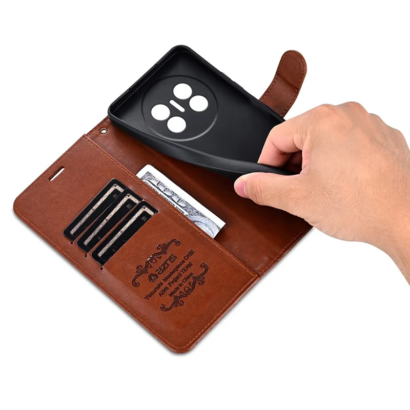 AZNS etui na Huawei Mate 70 Air, odporne na zarysowania, z kieszenią na portfel, podstawką, z kozaczka PU, kolor brązowy