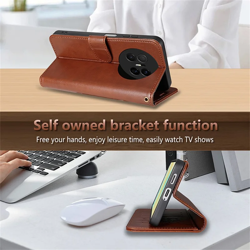 AZNS etui na Huawei Mate 70 Air, odporne na zarysowania, z kieszenią na portfel, podstawką, z kozaczka PU, kolor brązowy