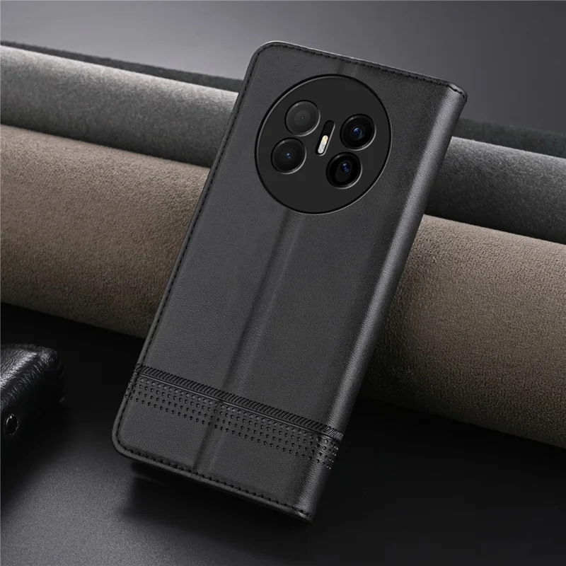 AZNS Etui na Huawei Mate 70 Air, Skórzane Etui Portfelik z Teksturowaną Skórą PU – Czarny