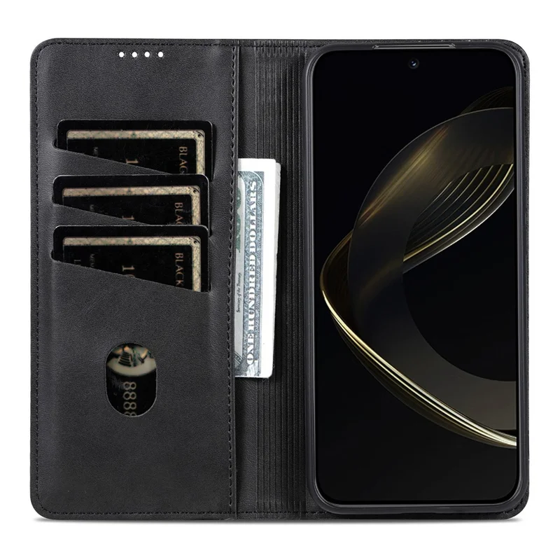 AZNS Etui na Huawei Mate 70 Air, Skórzane Etui Portfelik z Teksturowaną Skórą PU – Czarny