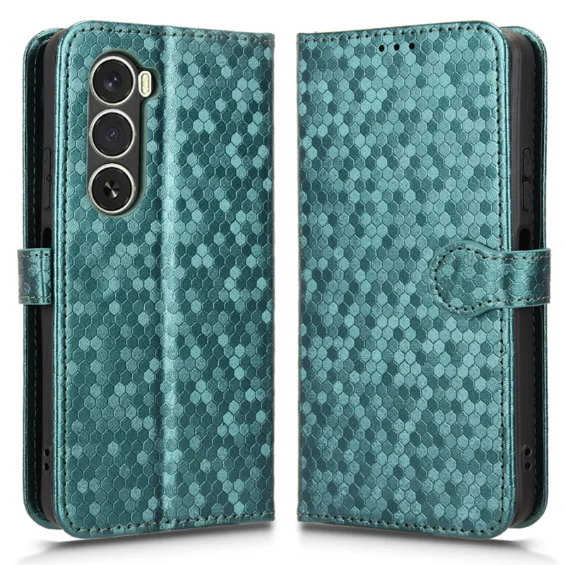 For itel A100 4G Wallet Case Dot Pattern Imprint PU Leather Phone Cover with Wrist Strap - Green