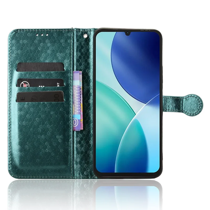 For itel A100 4G Wallet Case Dot Pattern Imprint PU Leather Phone Cover with Wrist Strap - Green