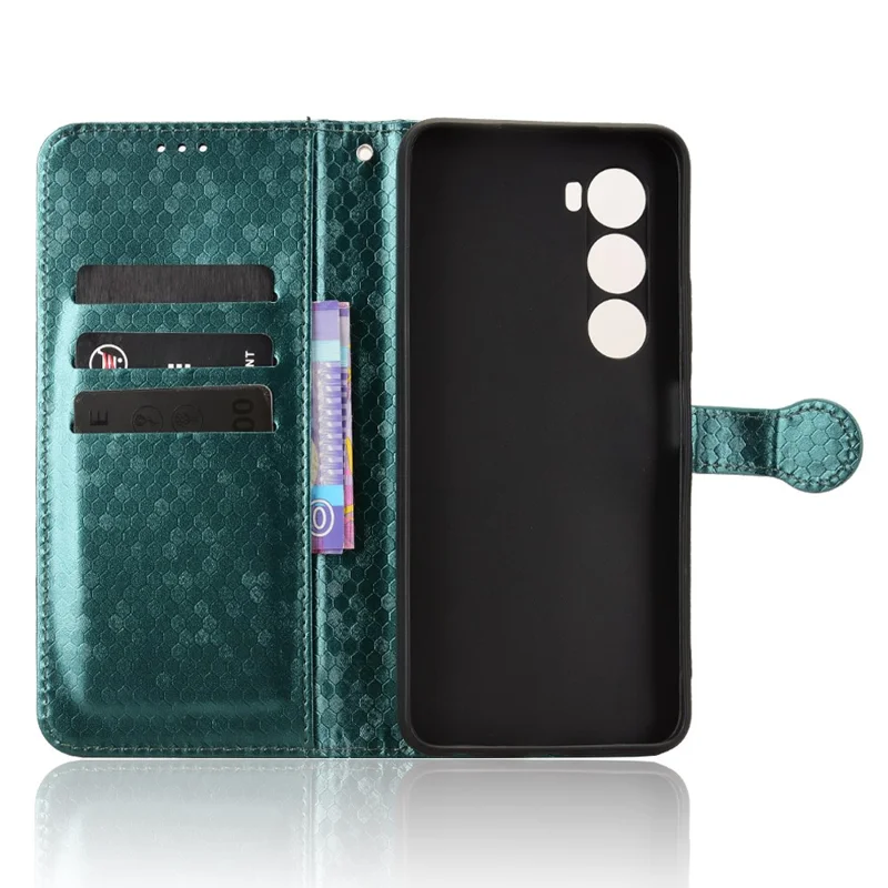 For itel A100 4G Wallet Case Dot Pattern Imprint PU Leather Phone Cover with Wrist Strap - Green