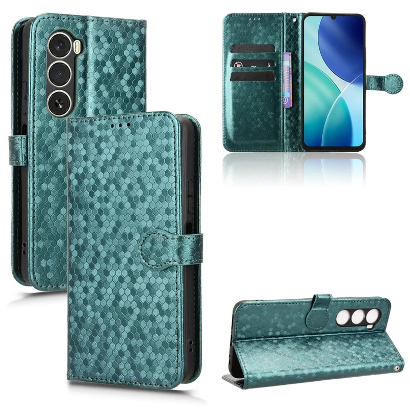For itel A100 4G Wallet Case Dot Pattern Imprint PU Leather Phone Cover with Wrist Strap - Green