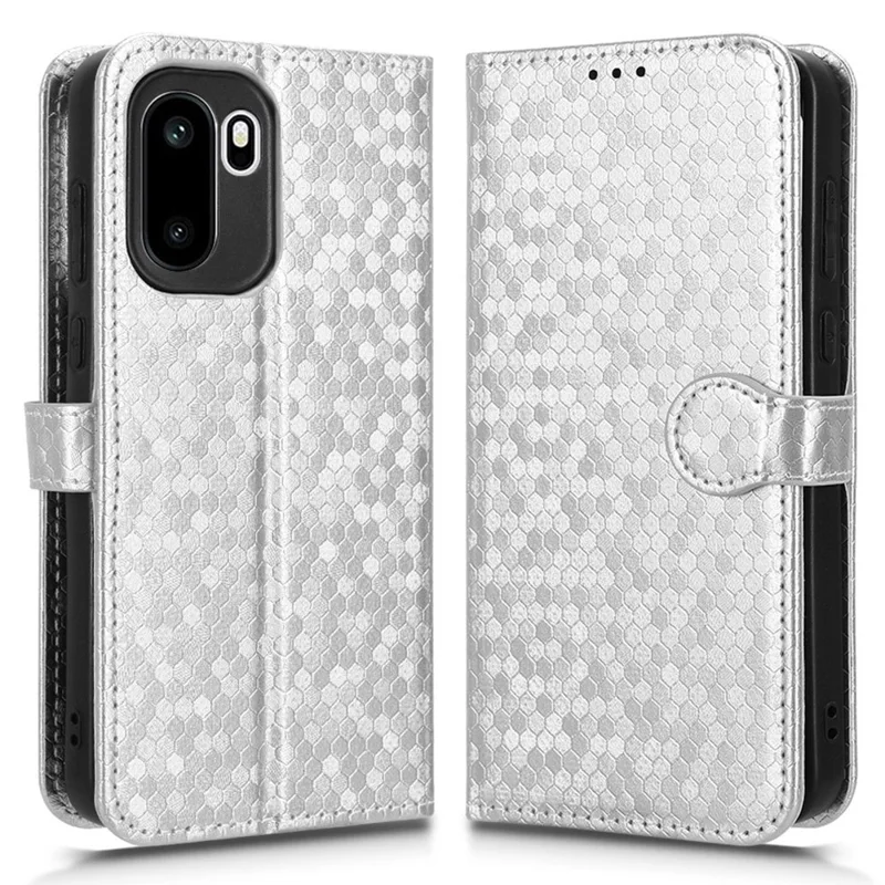 Wallet Case For OnePlus 15R 5G  /  Ace 6 5G Dot Pattern Imprint PU Leather Phone Cover with Wrist Strap - Silver