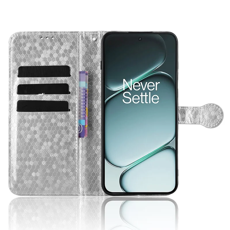 Wallet Case For OnePlus 15R 5G  /  Ace 6 5G Dot Pattern Imprint PU Leather Phone Cover with Wrist Strap - Silver
